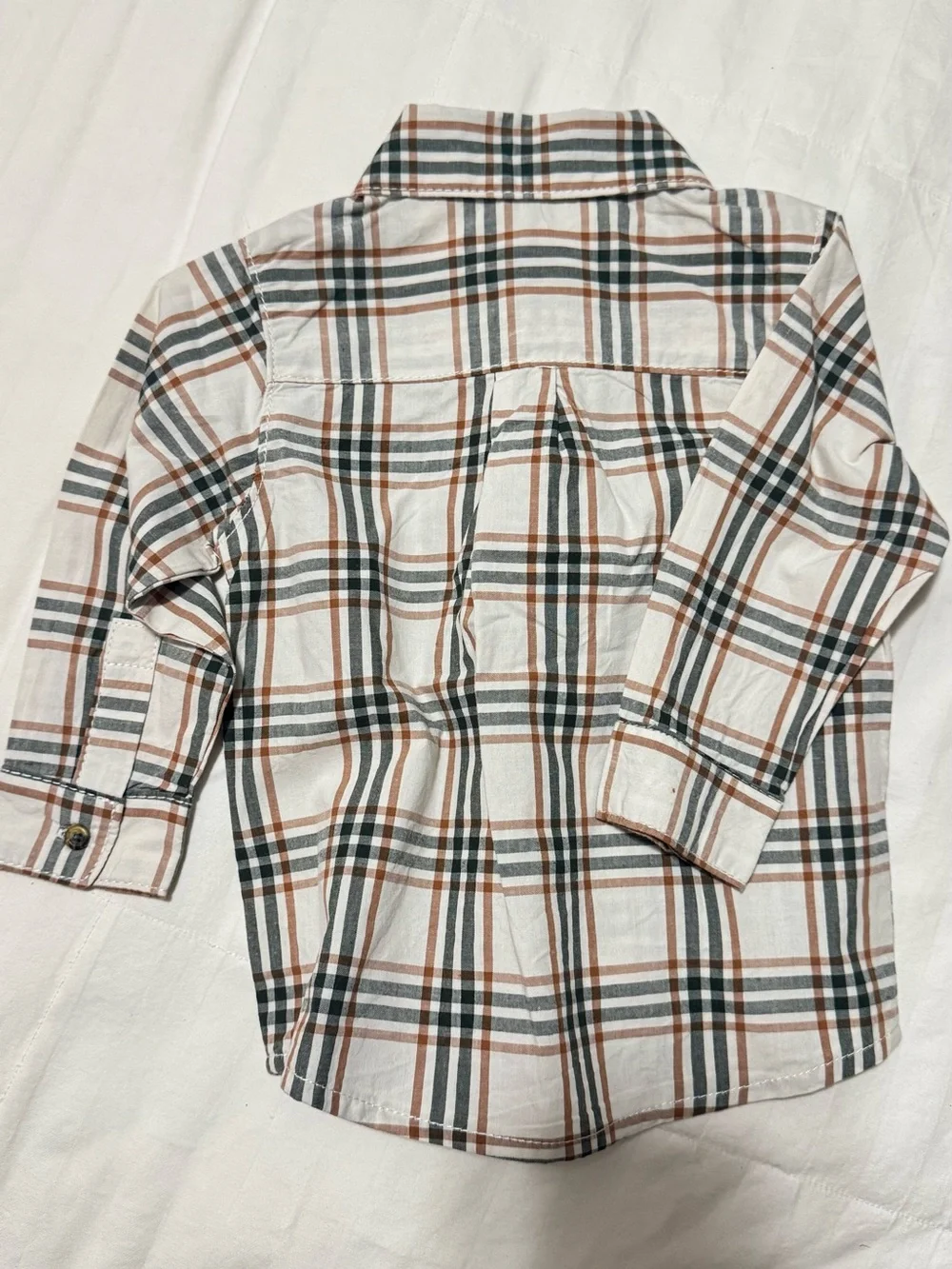 Carter's Cream Plaid Button-Down Shirt with Brown & Green Stripes